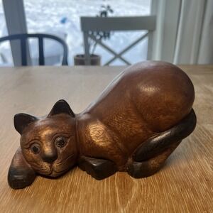 Vintage Cat, Hand Carved Wooden Decor Collectible Butt In Air